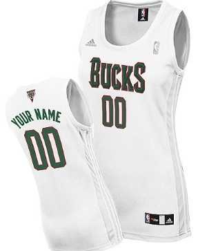 Women%27s Customized Milwaukee Bucks White Jersey->customized nba jersey->Custom Jersey